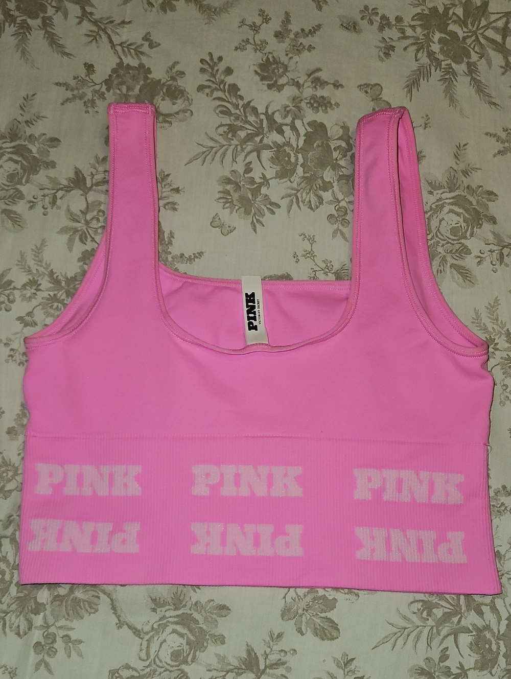 Victoria Secret Pink, Branded Hot Pink Crop Tank & Biker Shorts Set - Picture 4 of 6